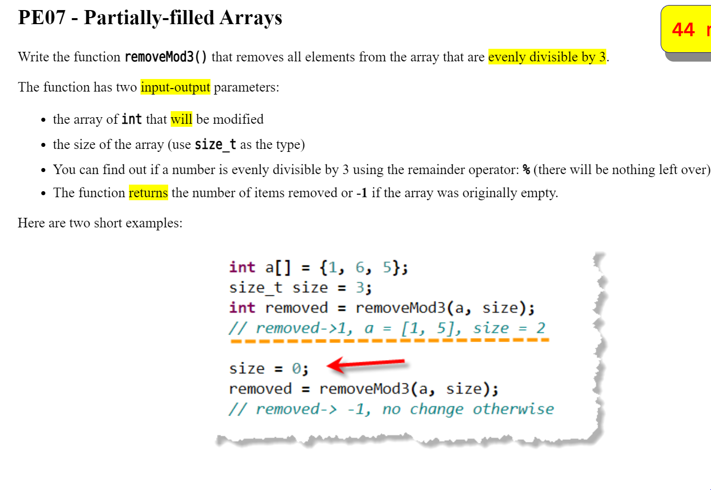 Solved PE07 - Partially-filled Arrays 44 r Write the | Chegg.com