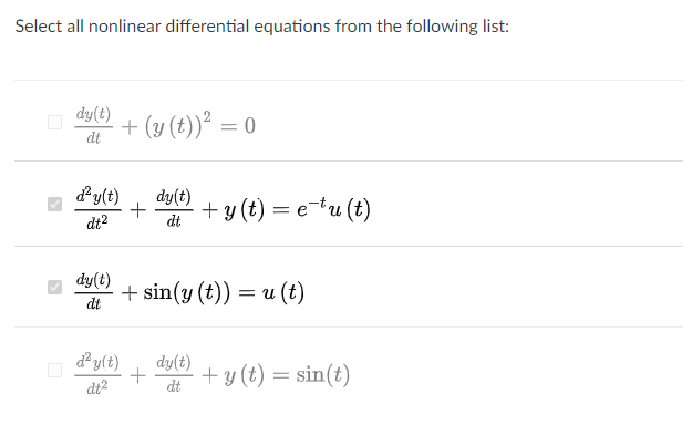Solved Select all nonlinear differential equations from the | Chegg.com