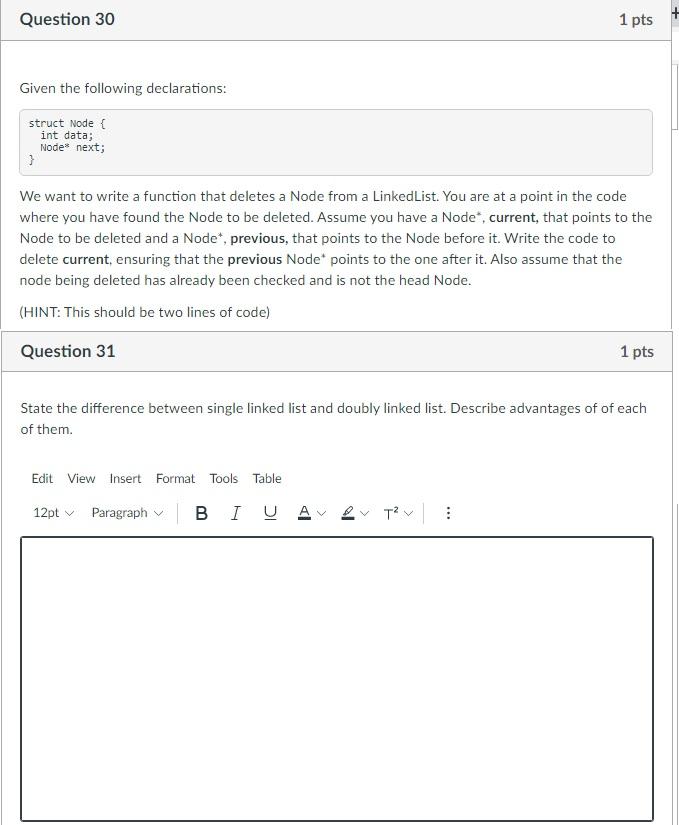 Solved Question 30 1 Pts Given The Following Declarations: | Chegg.com