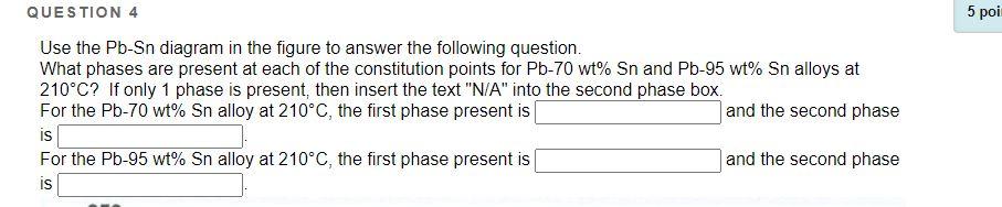 Solved 5 poi QUESTION 4 Use the Pb-Sn diagram in the figure | Chegg.com