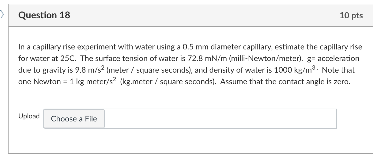 Solved In a capillary rise experiment with water using a 0.5 | Chegg.com