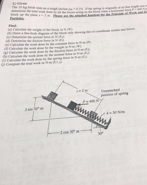 Solved 2.) Given: The 10 kg block rests on a rough incline ( | Chegg.com