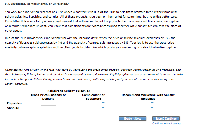 Solved 8. Substitutes, complements, or unrelated? You work | Chegg.com