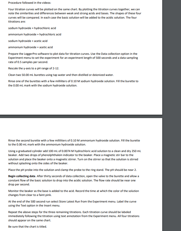 Solved Procedure followed in the videos: Four titration | Chegg.com