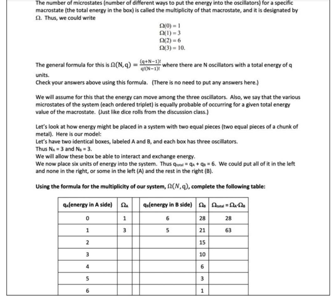 Solved The Number Of Microstates (number Of Different Ways | Chegg.com