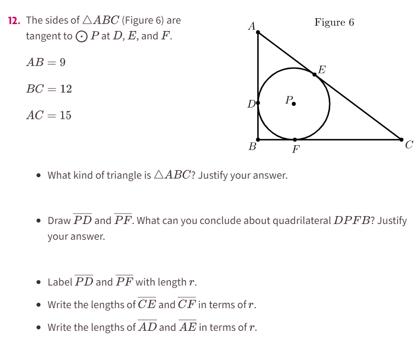 Solved 12. The sides of ABC (Figure 6) are tangent to ⊙P at | Chegg.com