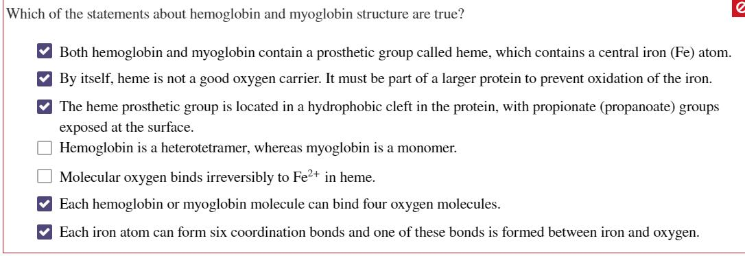 Solved Which of the statements about hemoglobin and | Chegg.com