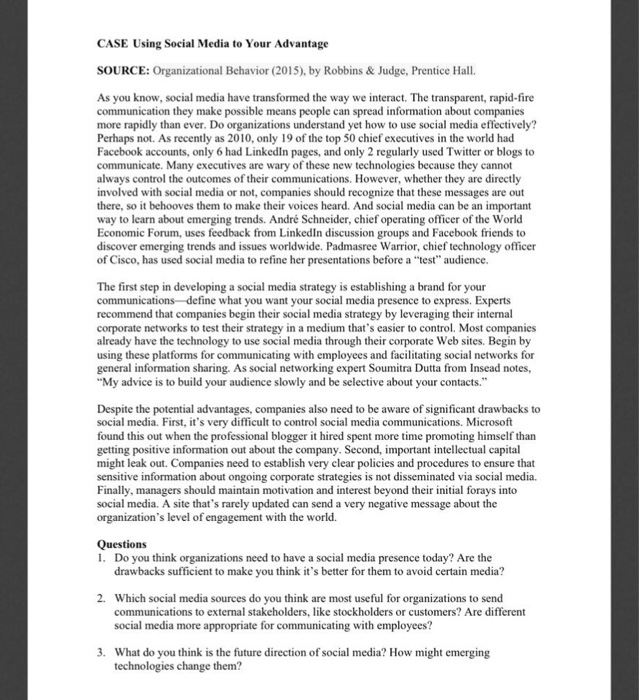 Solved CASE Using Social Media to Your Advantage SOURCE: | Chegg.com