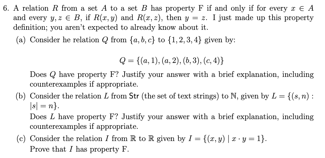 Solved A Relation R From A Set A To A Set B Has Property F | Chegg.com