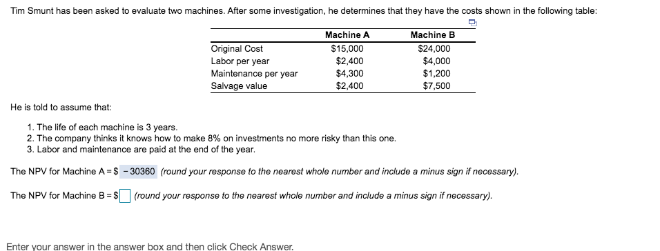 Solved Tim Smunt Has Been Asked To Evaluate Two Machines. | Chegg.com