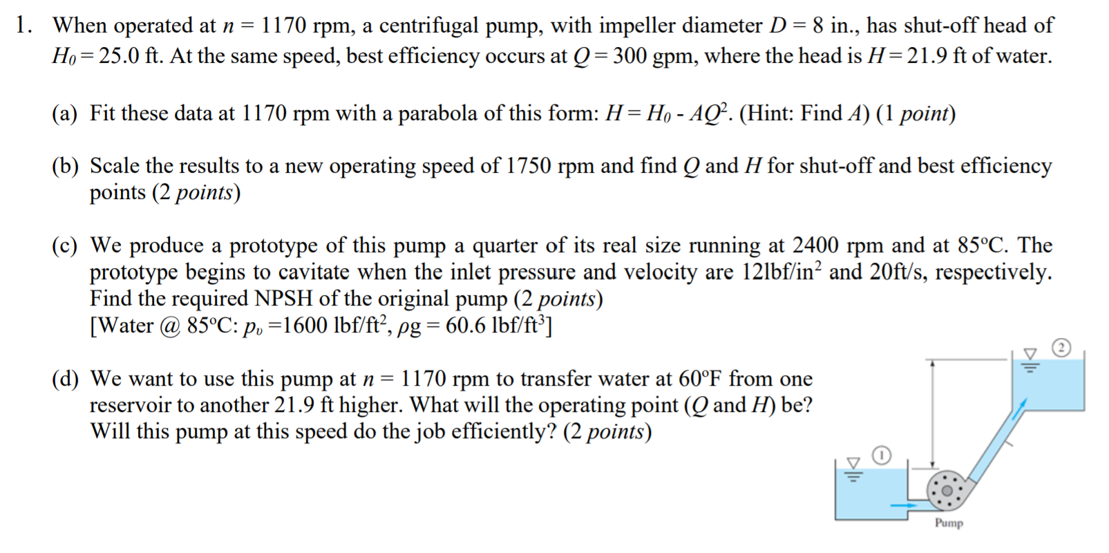 Solved 1. When operated at n = 1170 rpm, a centrifugal pump,
