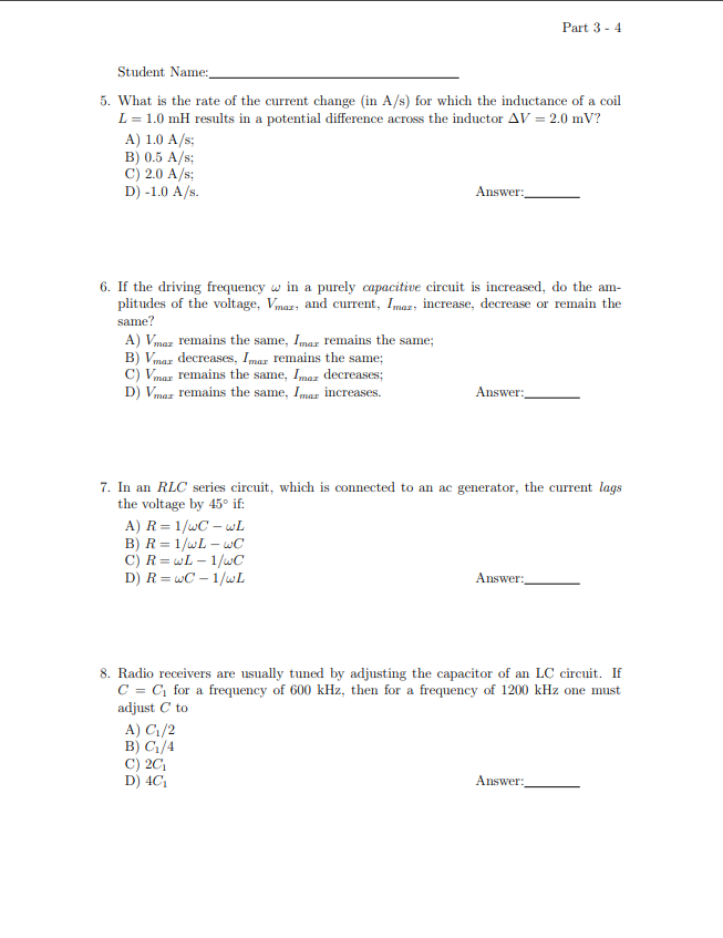 Solved Part 3 - 4 Student Name: 5. What is the rate of the | Chegg.com