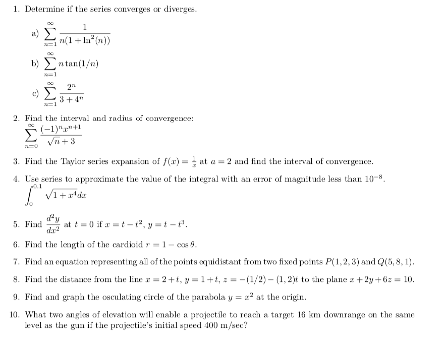 Solved 1 Determine If The Series Converges Or Diverges Chegg Com