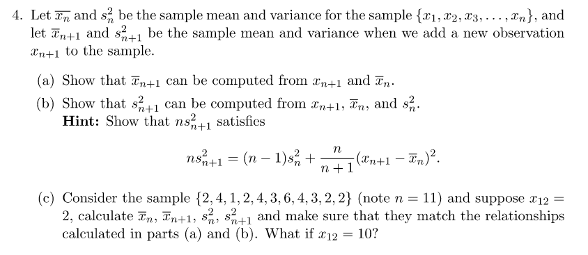Solved 4. Let In and s be the sample mean and variance for | Chegg.com