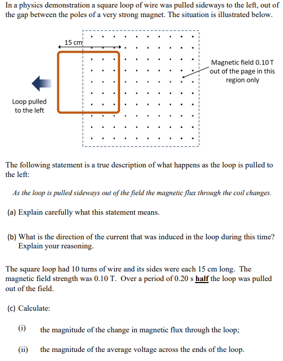Solved In a physics demonstration a square loop of wire was | Chegg.com
