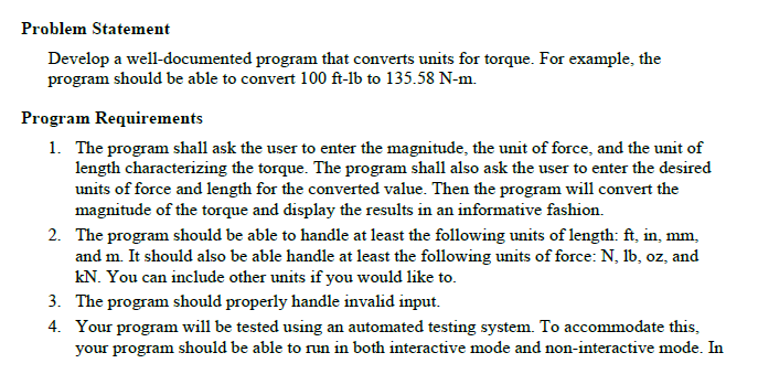 Problem Statement Develop a well-documented program | Chegg.com
