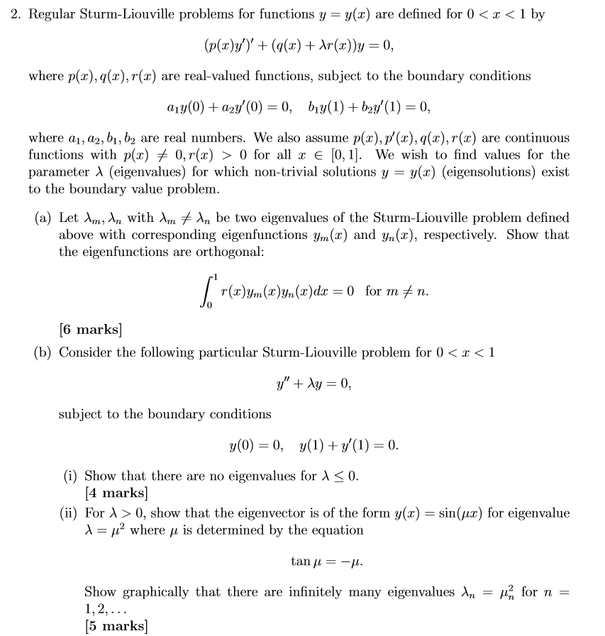 2 Regular Sturm Liouville Problems For Functions Y Chegg Com