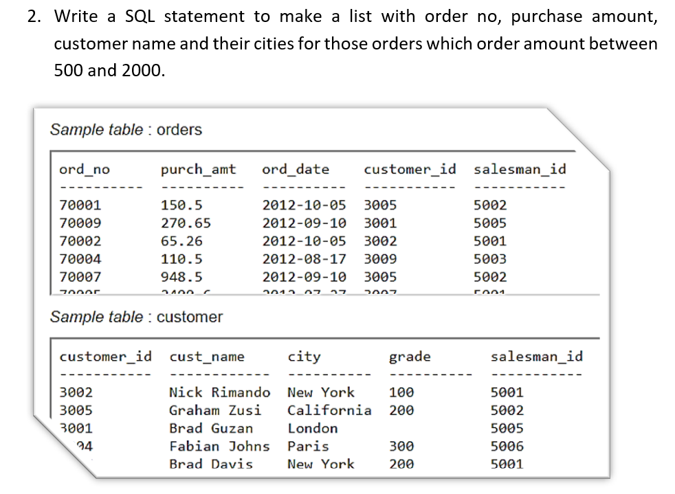 Solved 2. Write a SQL statement to make a list with order | Chegg.com