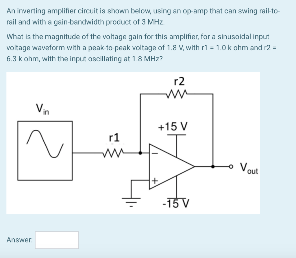 Solved An inverting amplifier circuit is shown below, using | Chegg.com