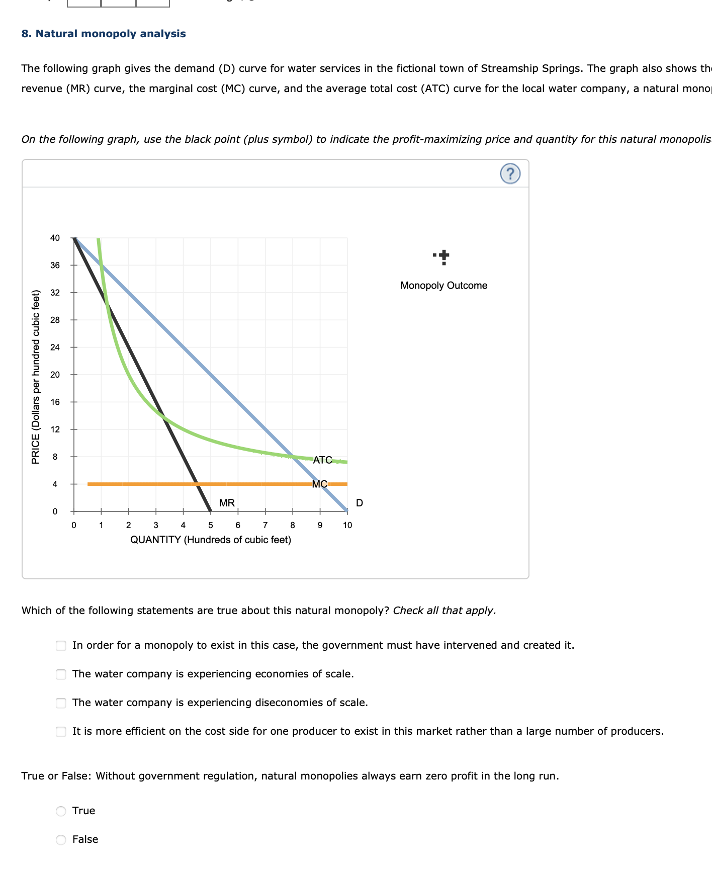 Solved 8. Natural monopoly analysis The following graph | Chegg.com