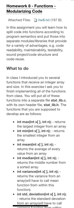 Solved Homework 8- Functions - Modularizing Code Attached | Chegg.com