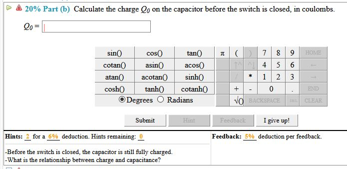Solved (7%) Problem 11: A capacitor of capacitance C 3 F has | Chegg.com