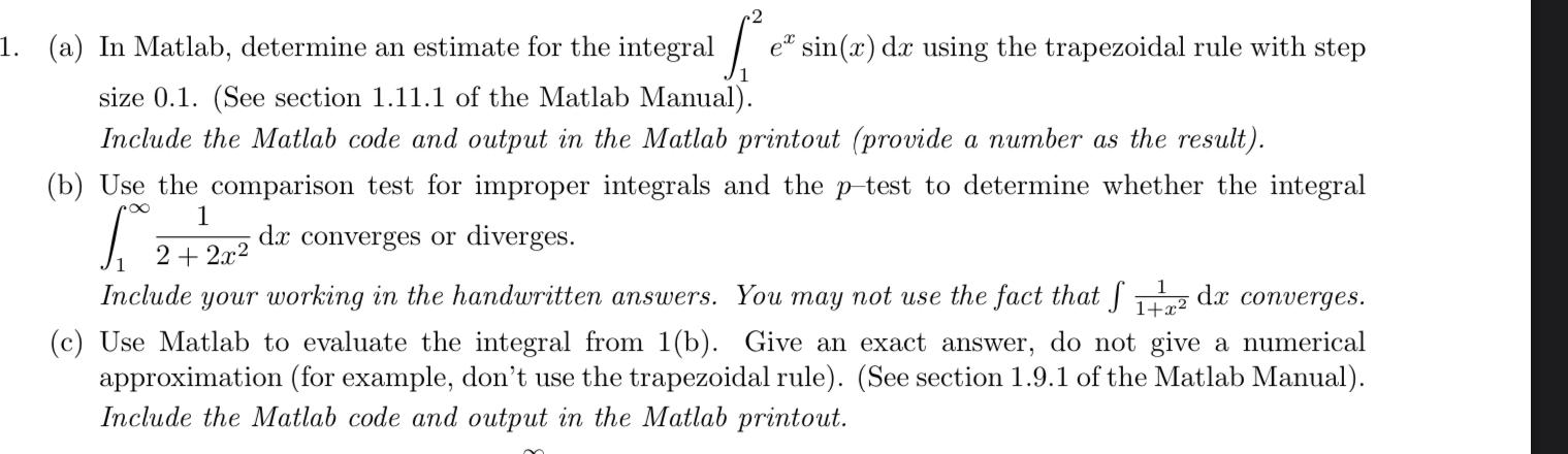 Solved 1 A In Matlab Determine An Estimate For The In Chegg Com