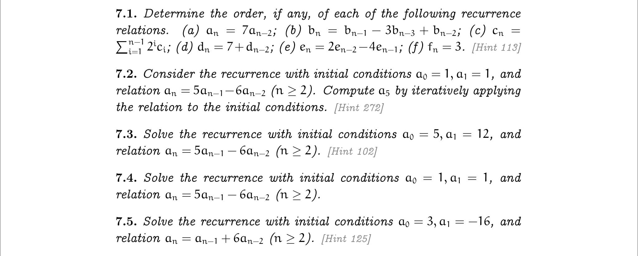 Solved 7.1. Determine the order, if any, of each of the | Chegg.com