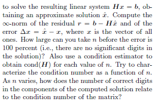 İn MATLAB PLS 2.6. An n n Hilbert matrix H has | Chegg.com