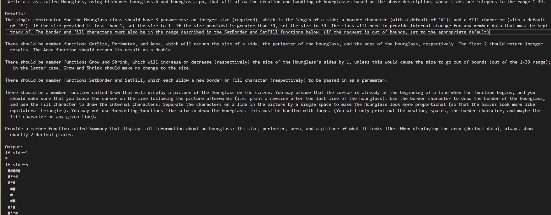 Write a class called Hourglass, using filenames | Chegg.com