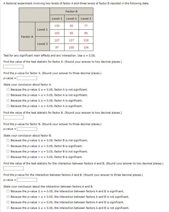 Solved A factorial experiment involving two levels of factor | Chegg.com