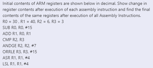 Solved Initial contents of ARM registers are shown below in | Chegg.com
