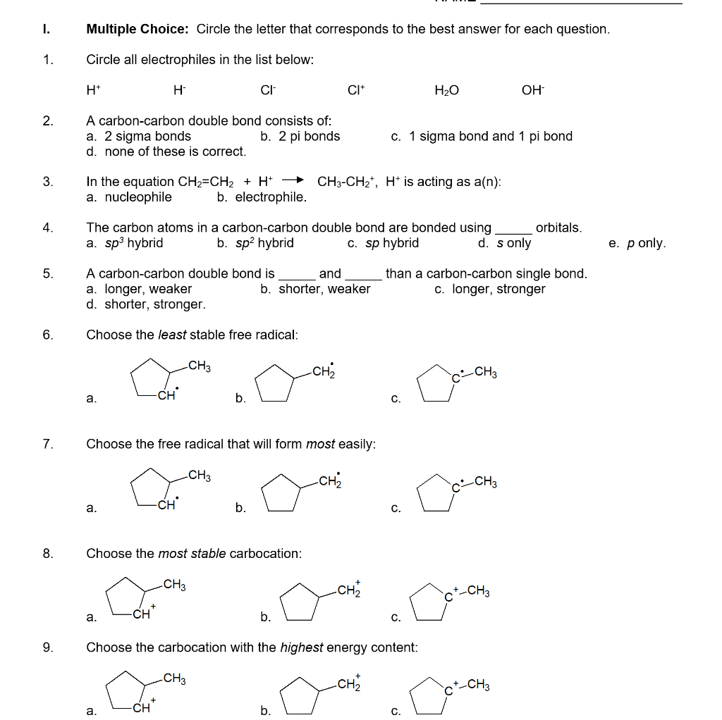 Solved 1. Multiple Choice: Circle the letter that | Chegg.com