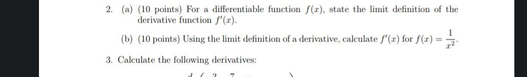 state the limit definition of the derivative of a function f x