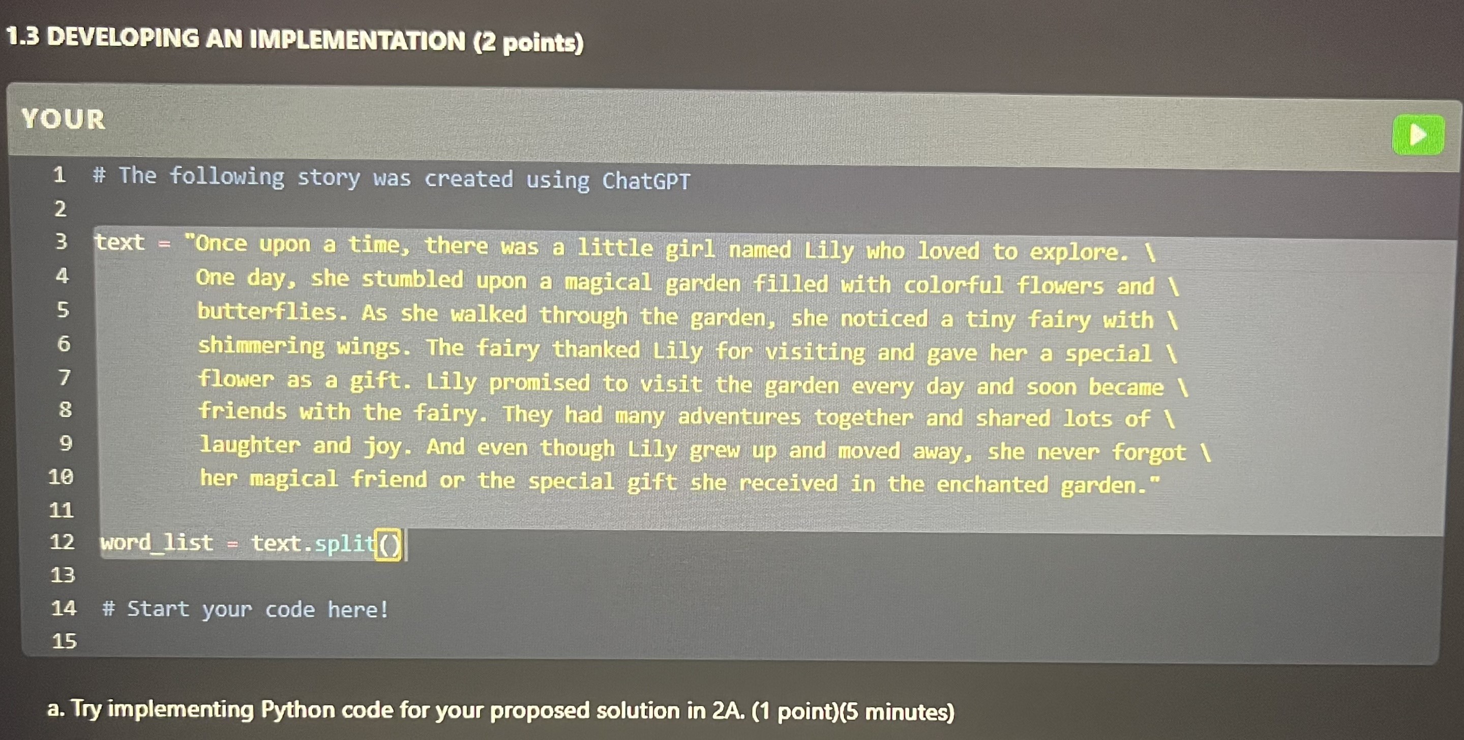 Solved 1.1 and 1.2 are short answer 1.3 is a coding question | Chegg.com