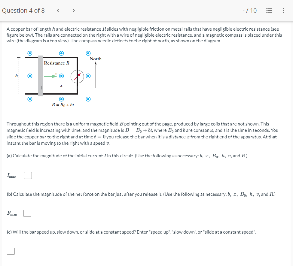 Solved A Copper Bar Of Length H And Electric Resistance R | Chegg.com