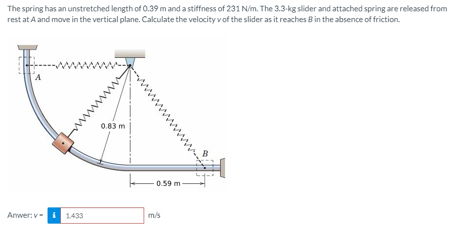 Solved The spring has an unstretched length of 0.39 m and a | Chegg.com