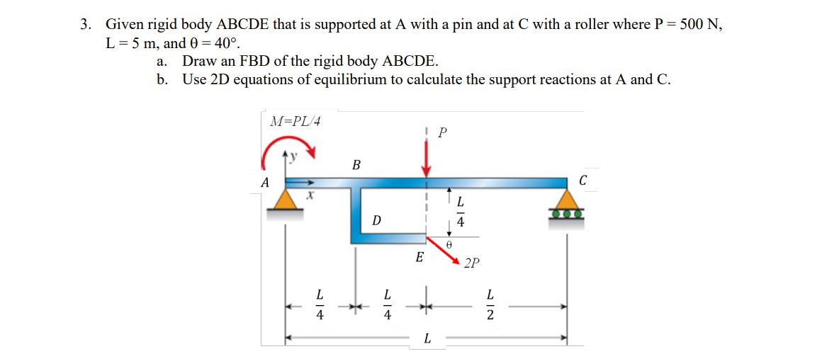 Solved 3. ﻿Given rigid body ABCDE that is supported at A | Chegg.com