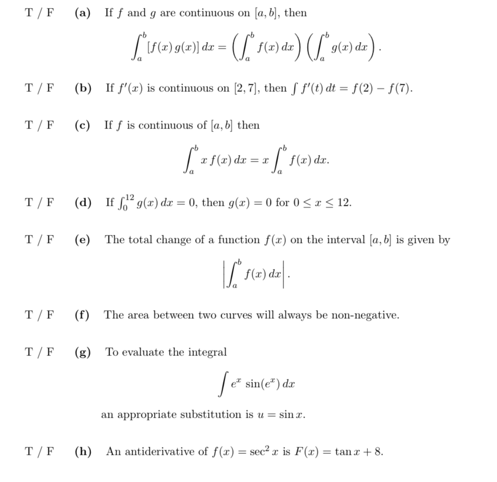 T F A If F And G Are Continuous On A B Then Chegg Com