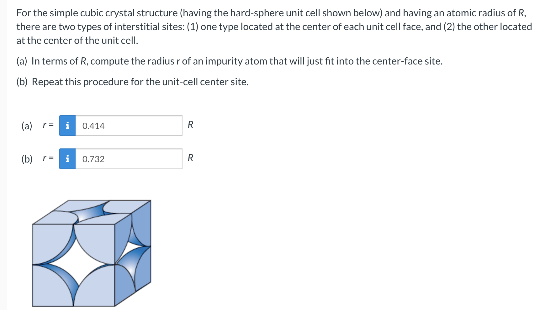Solved For the simple cubic crystal structure (having the | Chegg.com