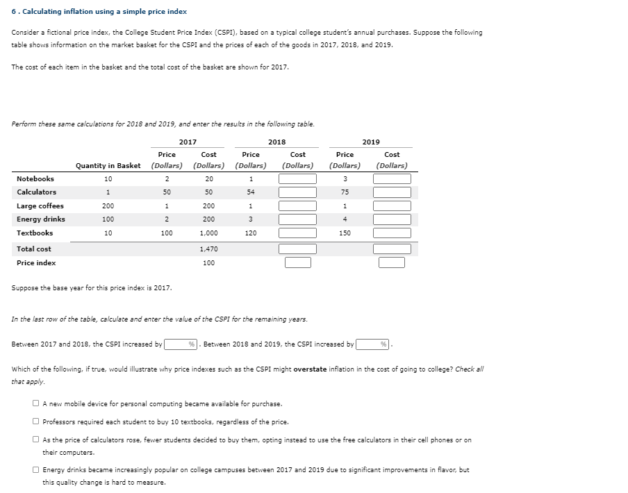 Solved 6. Calculating Inflation Using A Simple Price Index | Chegg.com