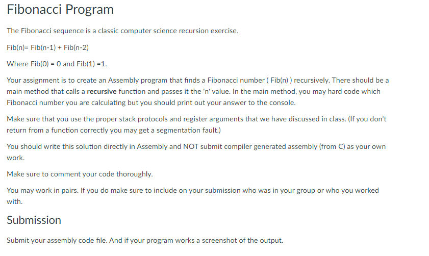 Solved The Fibonacci sequence is a classic computer science | Chegg.com