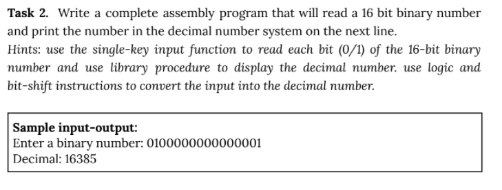Solved Task 2. Write a complete assembly program that will | Chegg.com