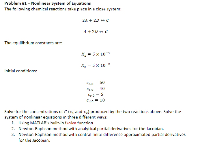 Problem #1 - Nonlinear System Of Equations The | Chegg.com