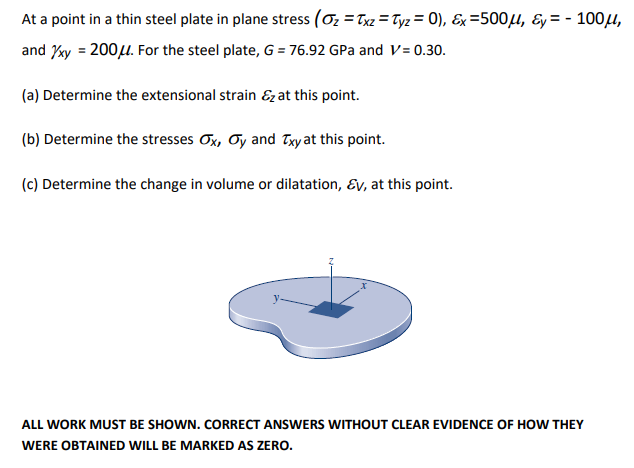 Solved - At a point in a thin steel plate in plane stress | Chegg.com