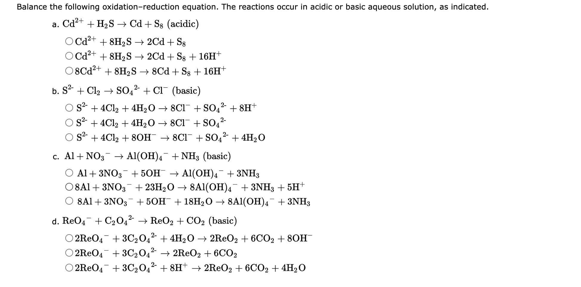 Solved + Balance The Following Oxidation-reduction Equation. | Chegg.com