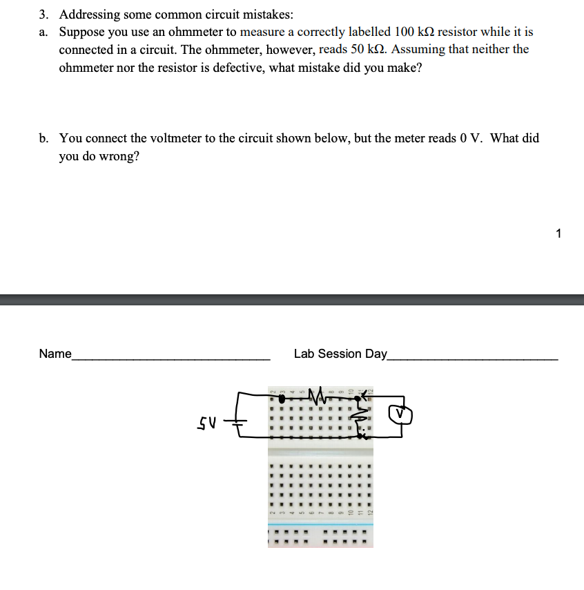 Solved 3. Addressing some common circuit mistakes: a. | Chegg.com