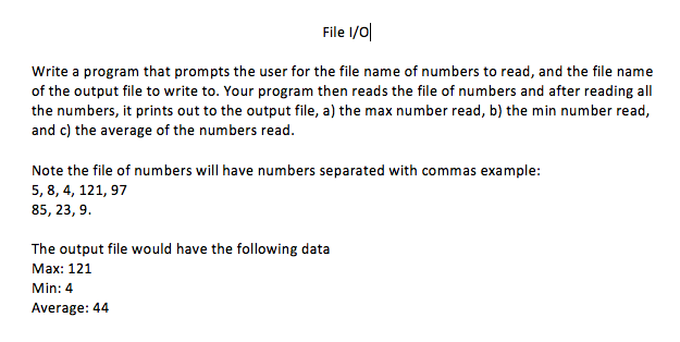 Solved File 1/01 Write a program that prompts the user for | Chegg.com