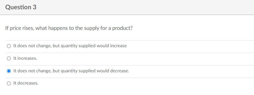 Solved If price rises, what happens to the supply for a | Chegg.com