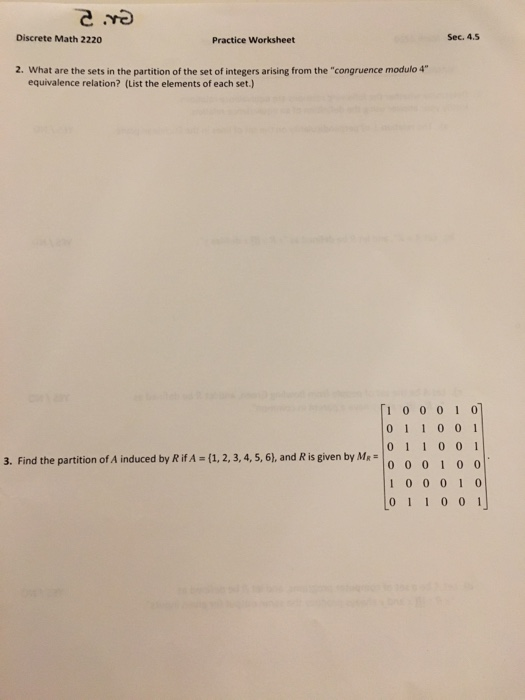 Solved Yo Discrete Math 2220 Practice Worksheet Sec. 4.5 2. | Chegg.com